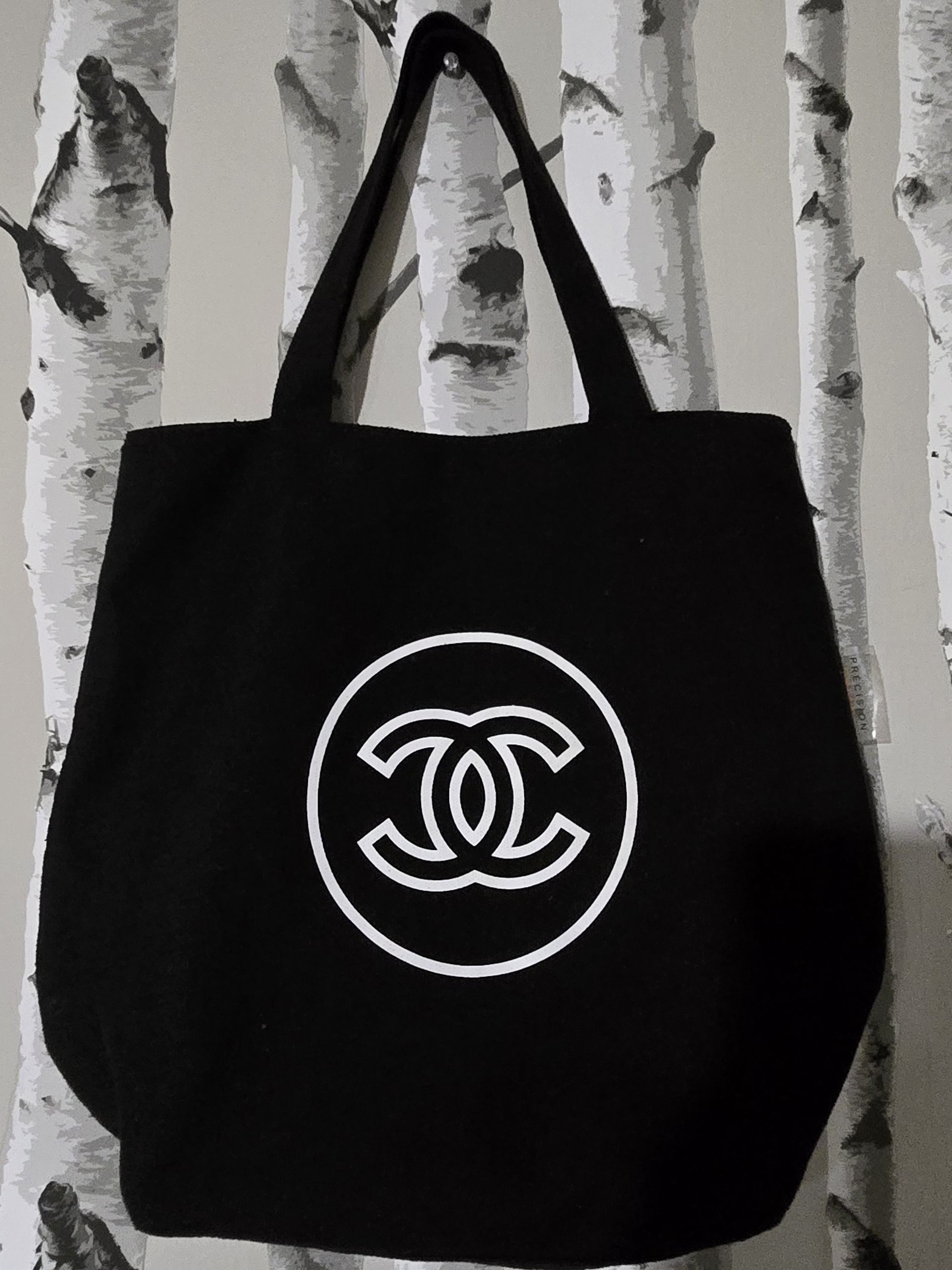Chanel Precision Black Logo Canvas Tote Bag